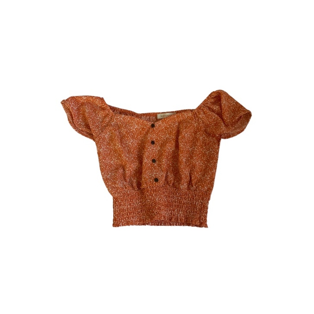 Orange and White Flower Monteau Crop Top - Women’s Size Small
